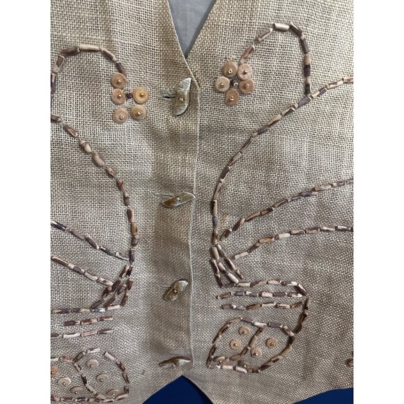 Vintage Passports Of Pier 1 Imports Womens Tan Embroidered Button-Up Linen Vest - Picture 2 of 4